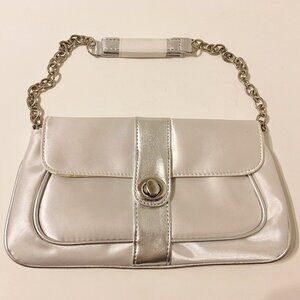 Silver Avon Clutch Purse Handbag Fabric Wedding Evening Bag Lined Chain Strap
